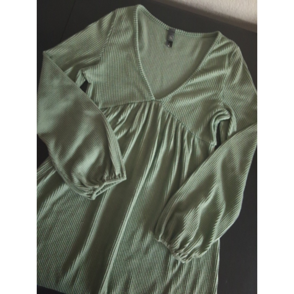 Alya Francesca's Small Ribbed V-Neck Babydoll Mini‎ Dress Y2k Preppy Minimalist - Picture 4 of 7